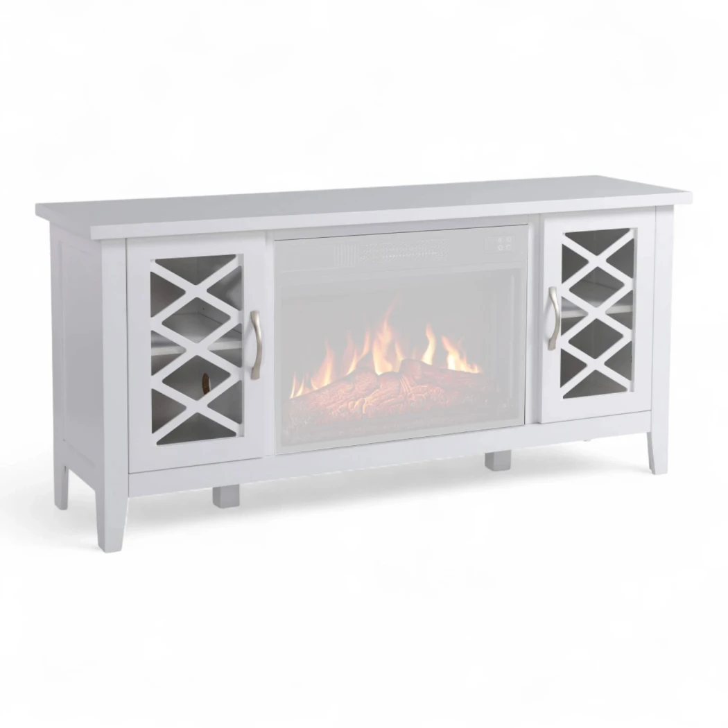 ArtiFlame Odessa Kominek – Bia?y | Tylko Rama | Gotowy na media/TV z bocznymi szafkami | Pasuje do wk?adów 23" AF23S i AF23BS | 137,1×64,5×39 cm