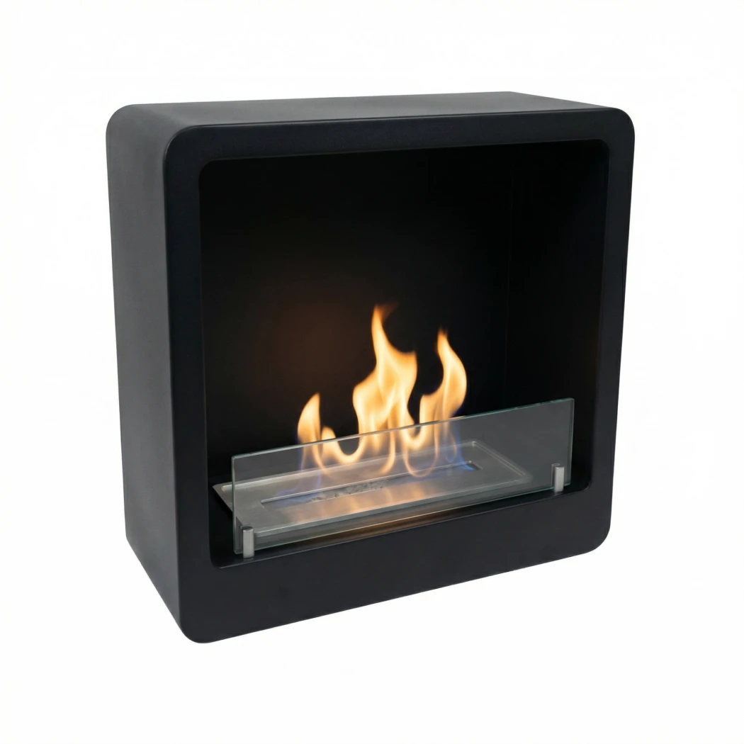 Biokominek kwadratowy z zaokrąglonymi krawędzami, czarny ScandiFlames  | Biokominek-shop.pl | Kominek na ścianie bioetanolu