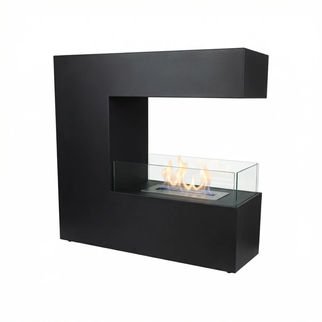 ScandiFlames Topeka Black - Wolnostoj?cy kominek na bioetanol jako przegroda pokojowa - czas palenia do 7,5 godziny