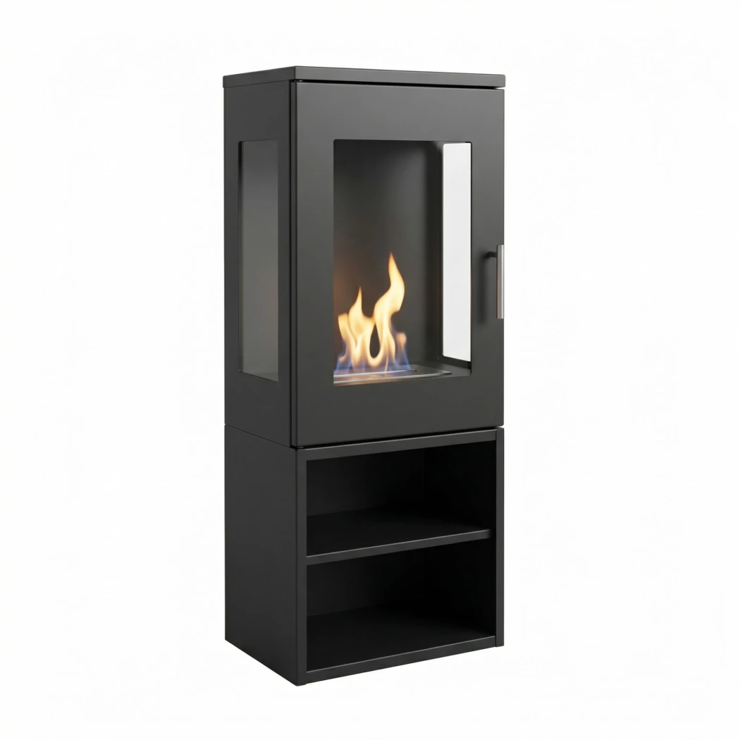 ScandiFlames Cheyenne - Wolnostoj?cy kominek na bioetanol w stylu pieca na drewno - z miejscem do przechowywania