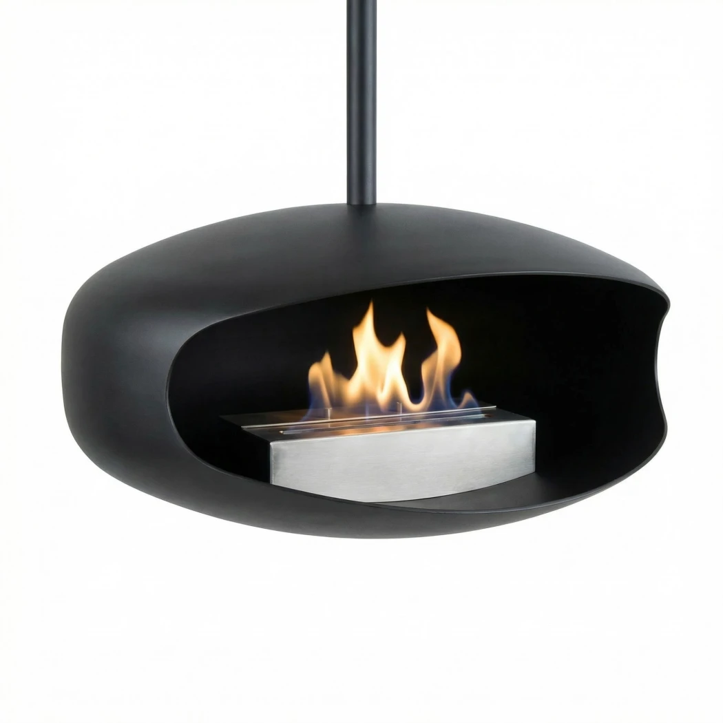 Czarny UFO-50, biokominek podwieszany Hein & Haugaard  | Biokominek-shop.pl | Kominek bioetanolu zamontowany na suficie