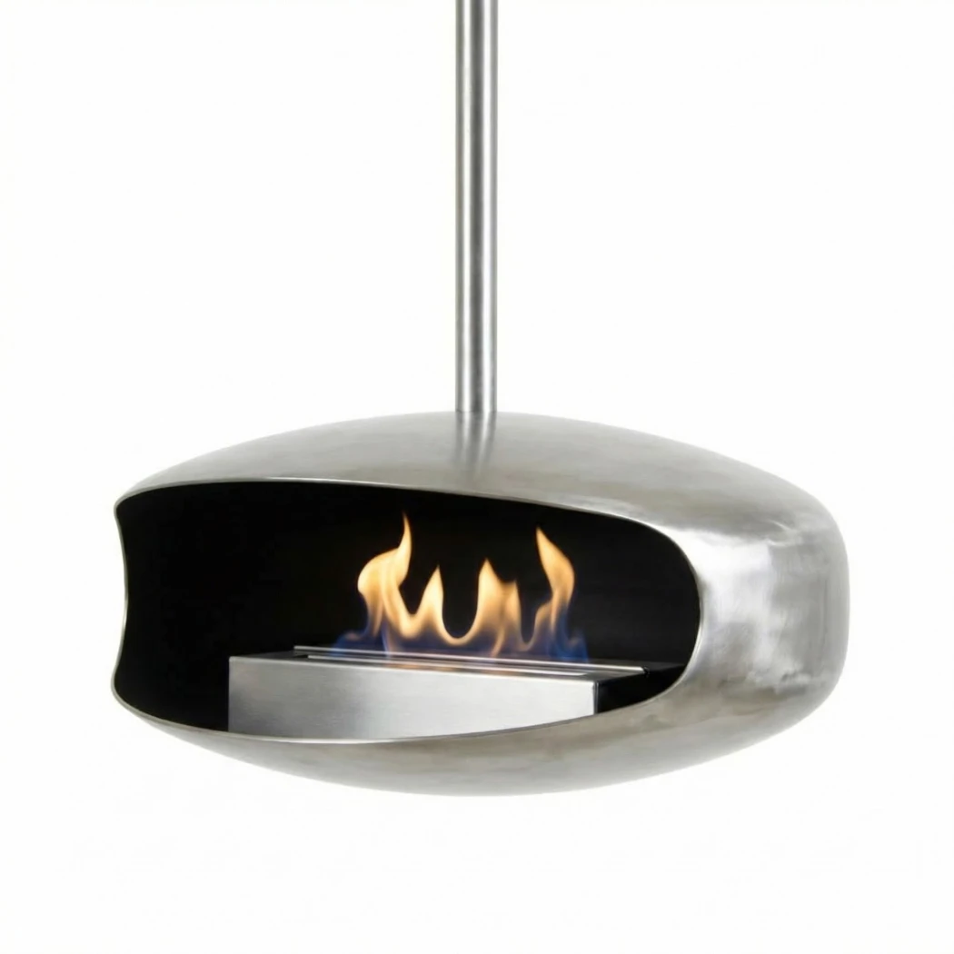 Stalowy UFO-50, biokominek podwieszany Hein & Haugaard  | Biokominek-shop.pl | Kominek bioetanolu zamontowany na suficie