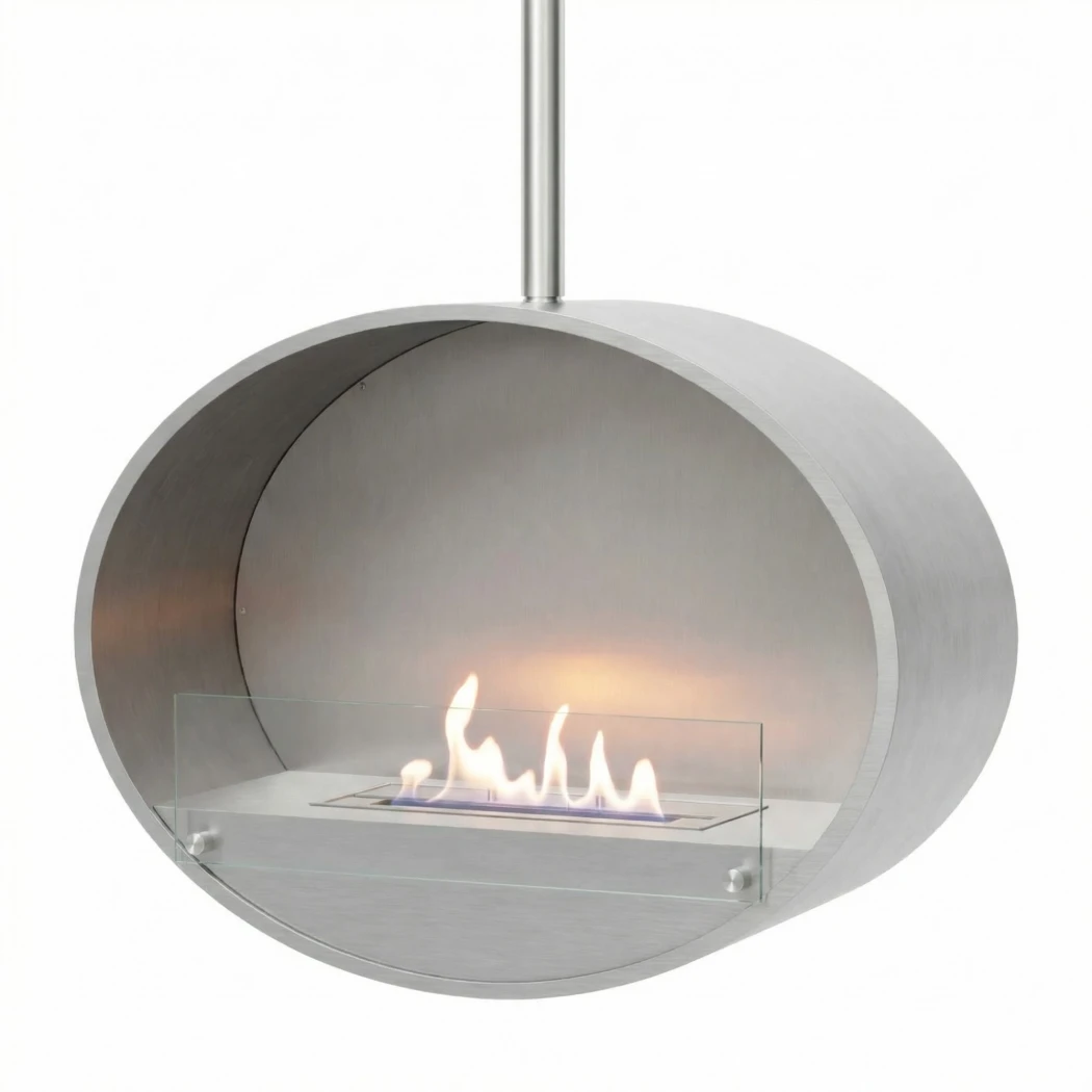 ScandiFlames Halifax Stalowy Owalny Sufitowy Biokominek - 80 cm - Szczotkowana Stal - Do 7 godzin czasu palenia