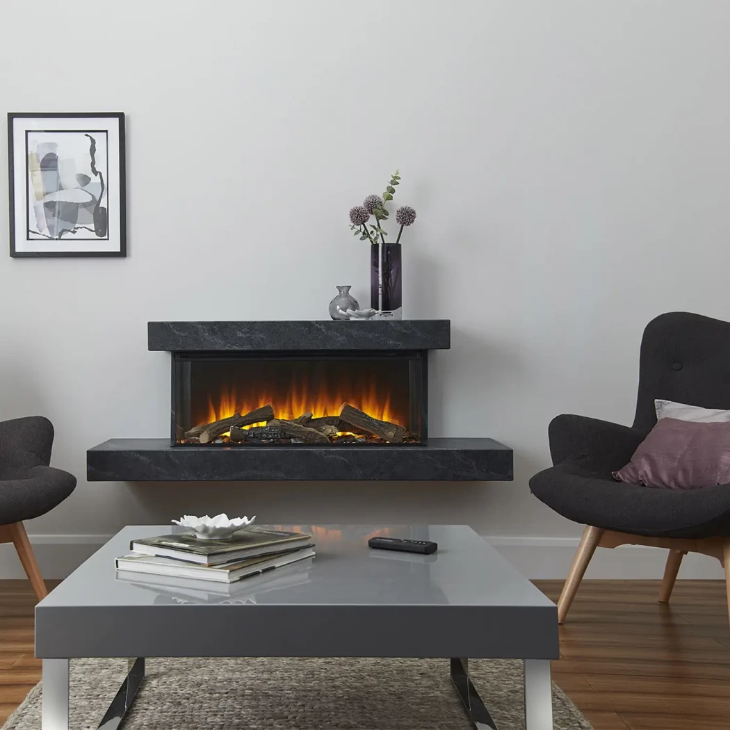 British Fires – Brockenhurst 1600 Kominek Elektryczny | Szary Marmur, 3-stronny Widok, 1500 W Efekt Cieplny