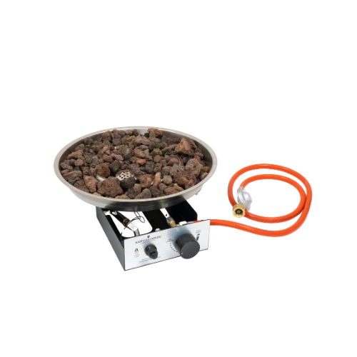 Wbudowany palnik gazowy LPG Burner Round firmy Happy Cocooning – Stal nierdzewna 54,5 x 42,5cm – Zawiera kamienie lawowe i regulator