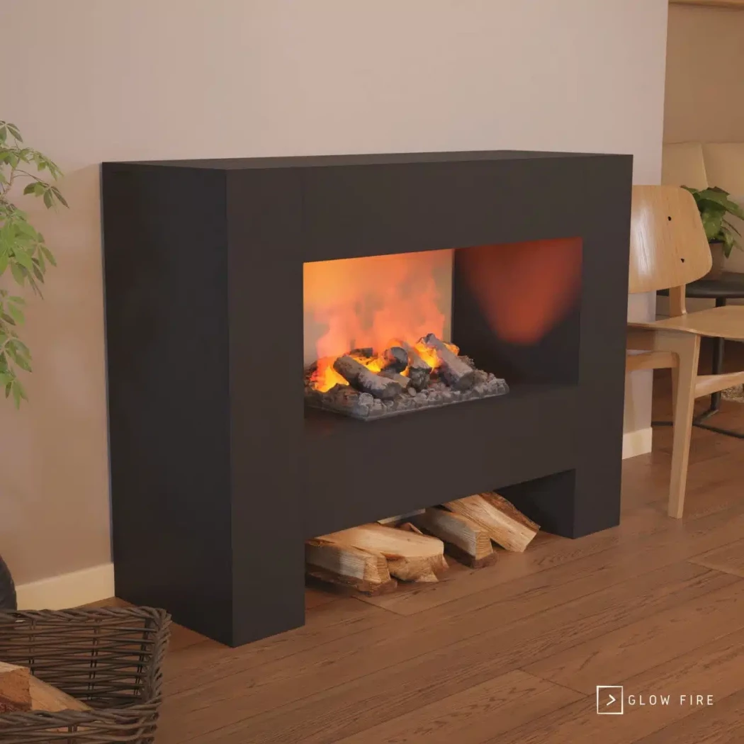 Glow Fire Fallada Black - OMC 600 | Wolnostoj?cy Kominek z Par? Wodn? – 120 cm x 90 cm x 40 cm