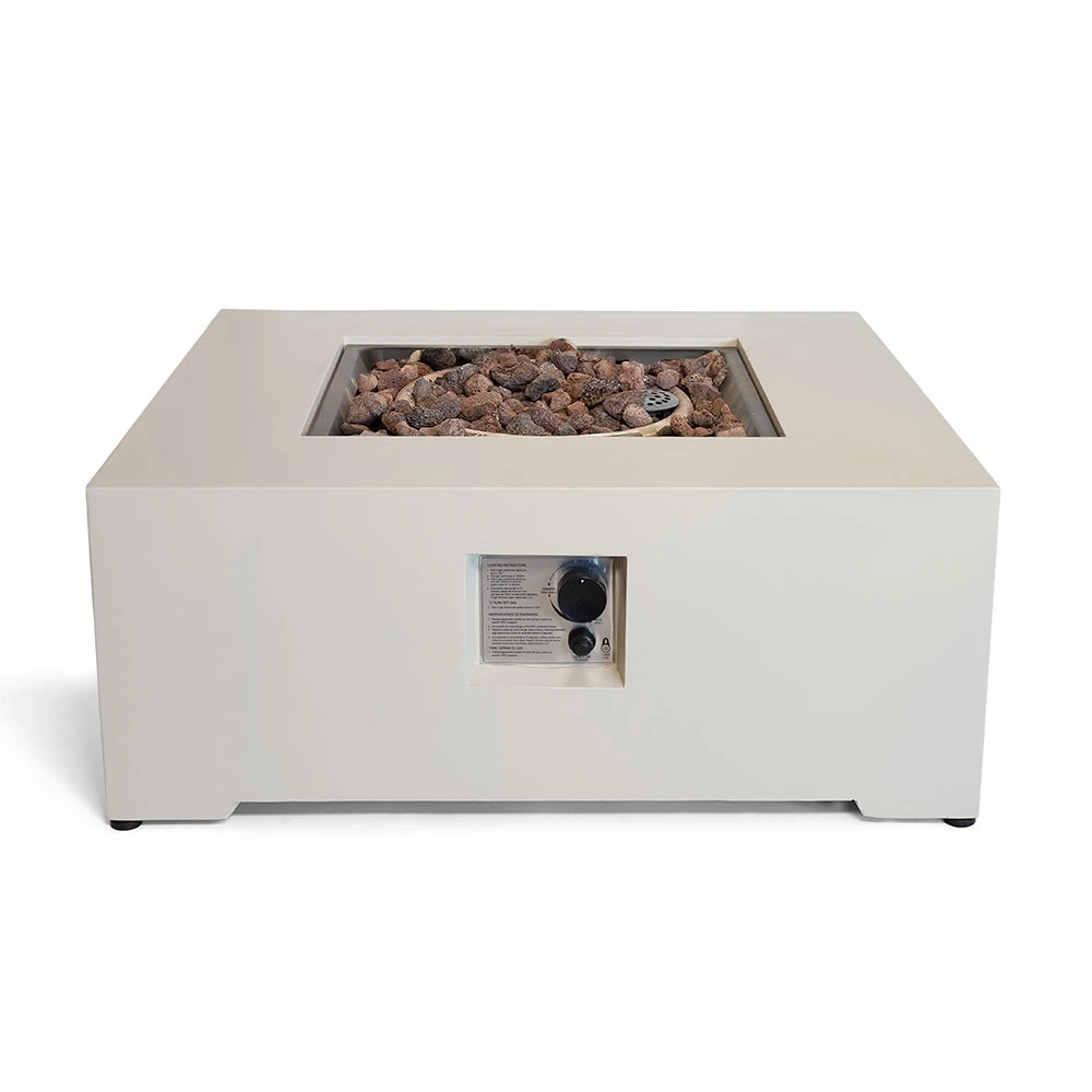 Kwadratowy Stó? Ogniskowy Estate 88 w kolorze Be?owym Ostrygi od Happy Cocooning – 88 cm Kwadratowy Stó? Zewn?trzny z Kompozytu 16,5 kW