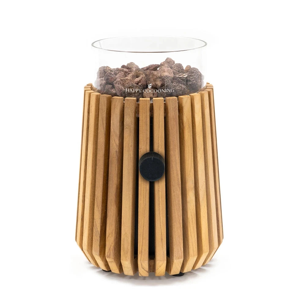 Lumi Lagune Teakowy Kominek Gazowy na Blat od Happy Cocooning – Solidna Konstrukcja z Listewek Teakowych 1,98 kW – Kompatybilny z EN417