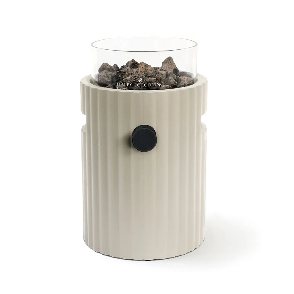 Lumi Rib Oyster Beige Komink gazowy na stó? od Happy Cocooning – ?ebrowany kompozyt 1,98 kW – Kompatybilny z EN417