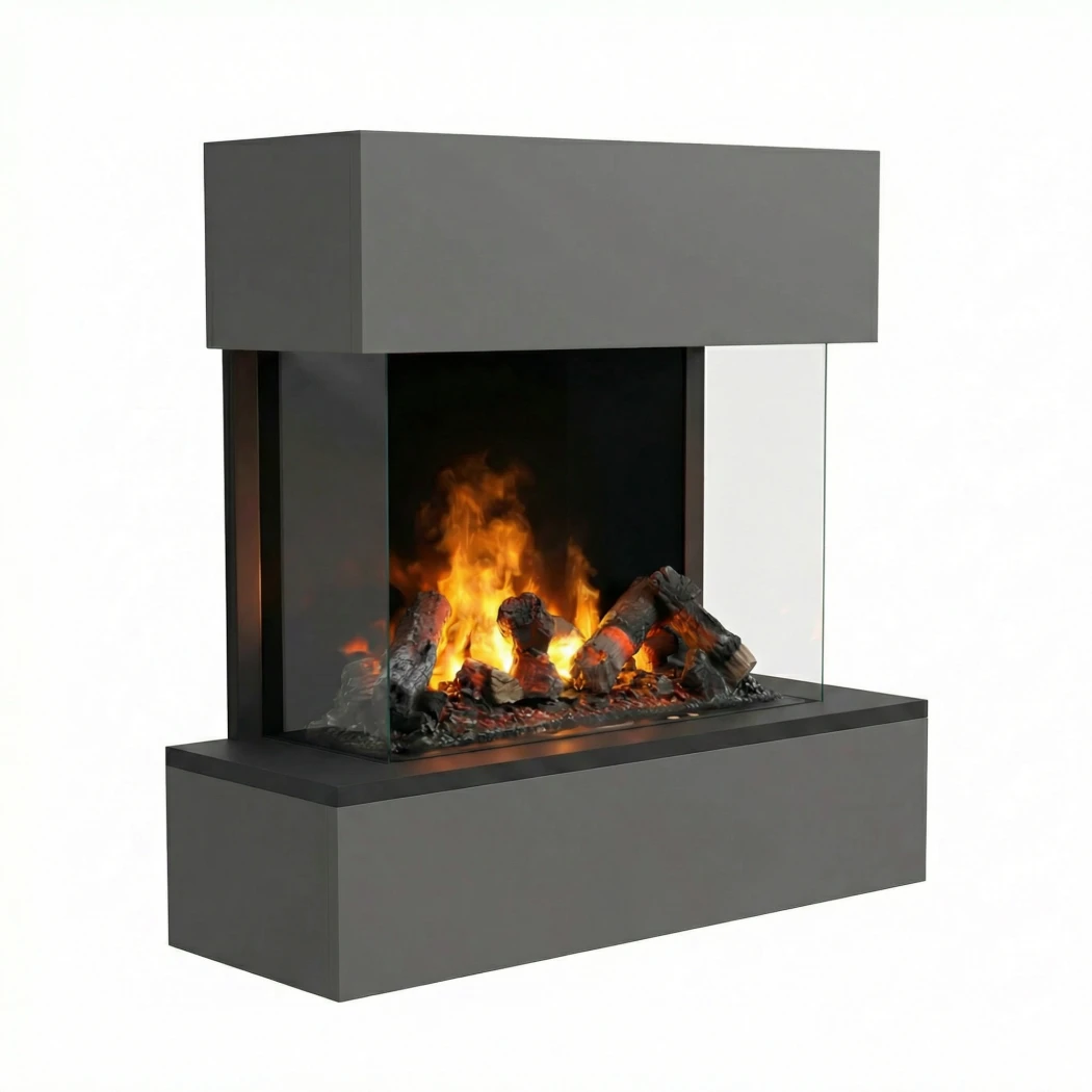 Hölderlin Szary – Kominkowy Parowy na ?cian? od Glow Fire – Bez Ciep?a, Realistyczny Efekt P?omienia, Ekologiczny