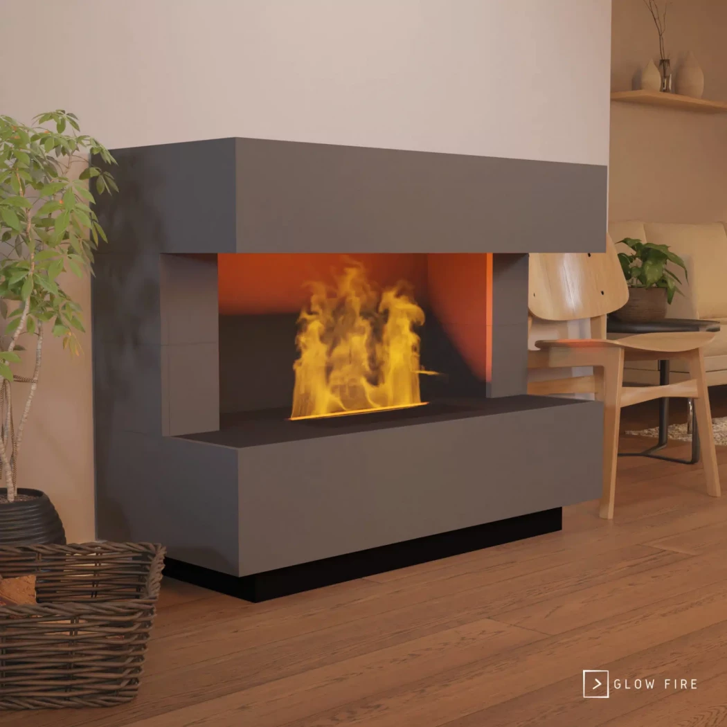 Kant Szary - OMC 600 by Glow Fire | Wolnostoj?cy kominek na par? wodn? – Bez ciep?a, realistyczny p?omie?