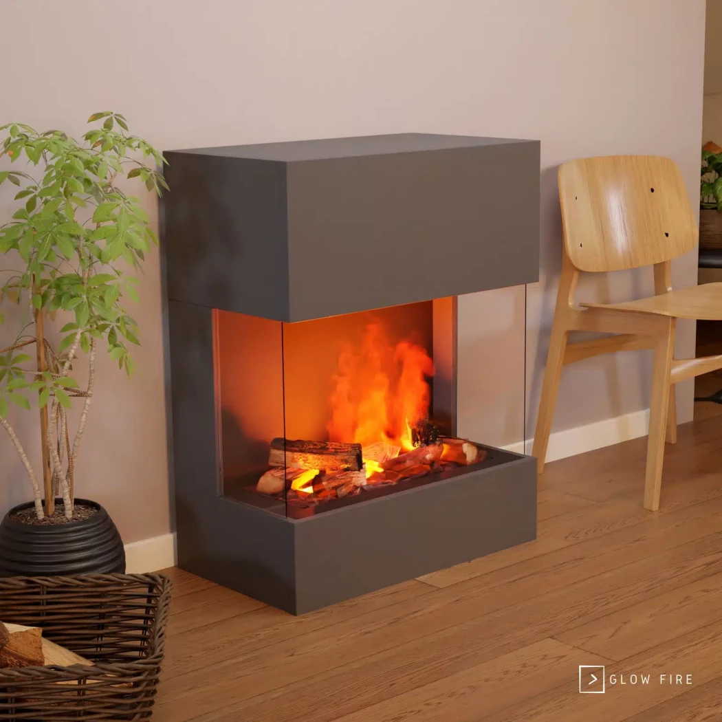 Glow Fire Kästner Grey - OMC 600 | Wolnostoj?cy kominek na par? wodn? – 89 cm x 70 cm x 40 cm