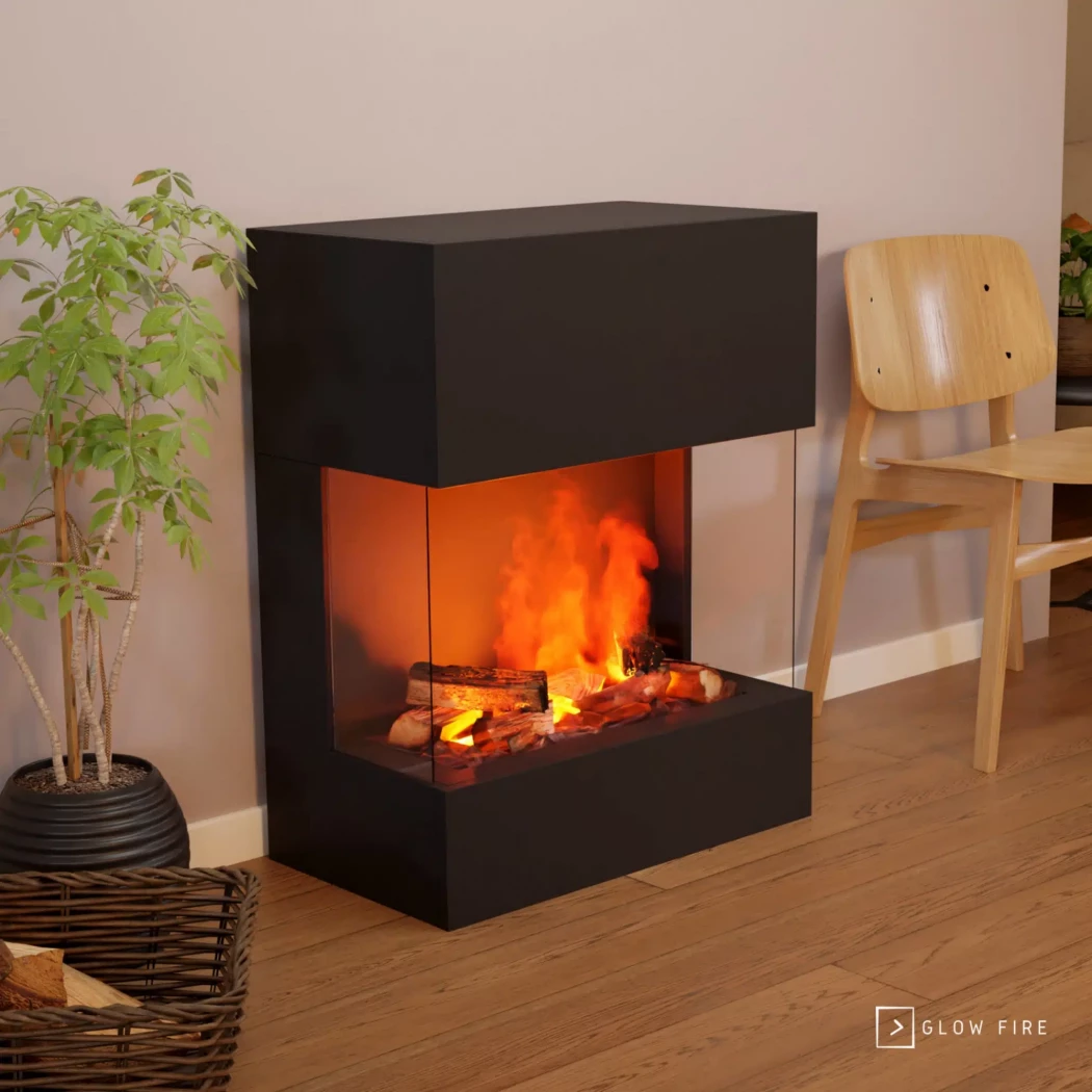 Glow Fire Kästner Black - OMC 600 | Wolnostoj?cy kominek na par? wodn? – 89 cm x 70 cm x 40 cm