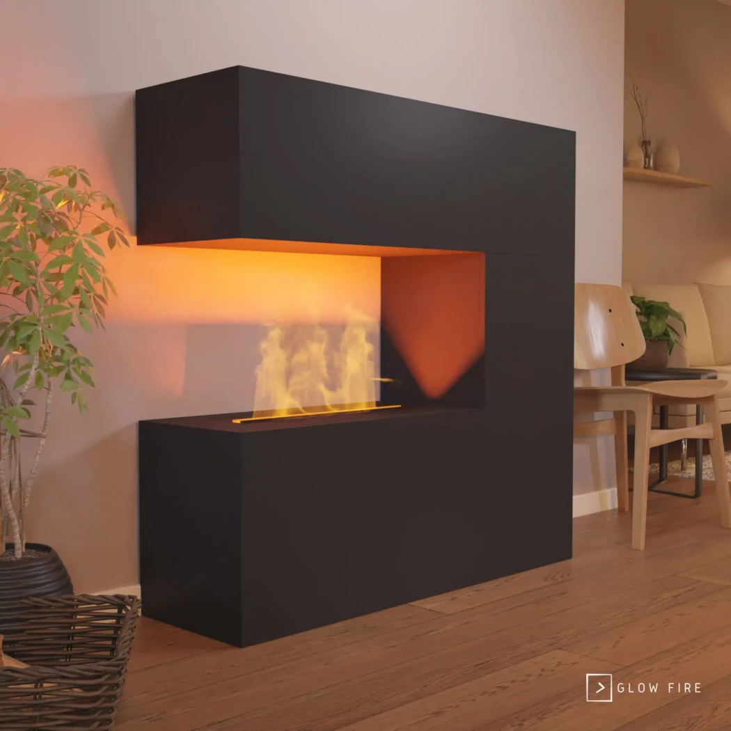 Glow Fire Schiller Black - OMC 600 | Wolnostoj?cy kominek na par? wodn? – 120 cm x 120 cm x 38 cm