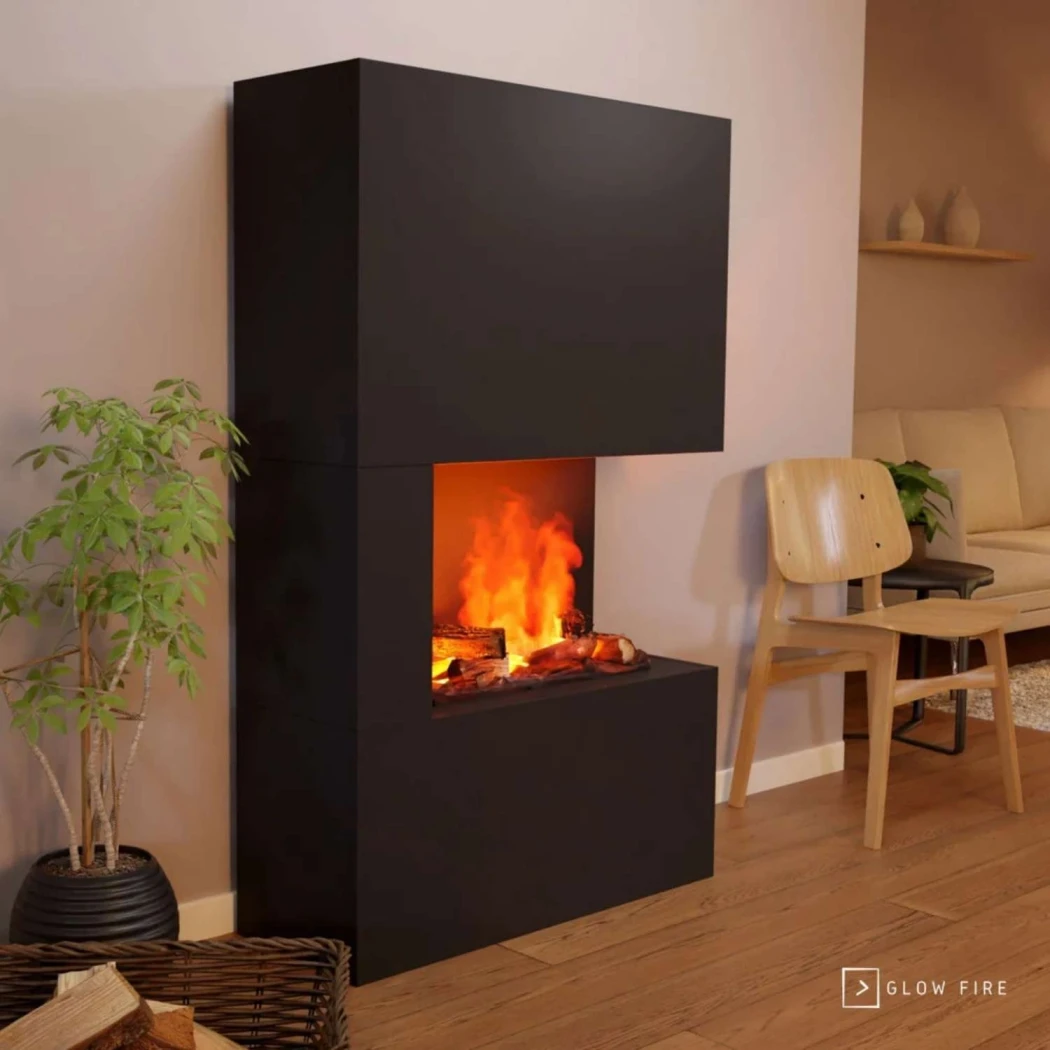 Glow Fire Tucholsky Lewostronny Black - OMC 600 | Wolnostoj?cy kominek na par? wodn? – 91 cm x 150 cm x 35 cm